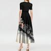 Women's Fashion Casual Belt Short Sleeve Print Round Neck Stitching Elegant Temperament Dress