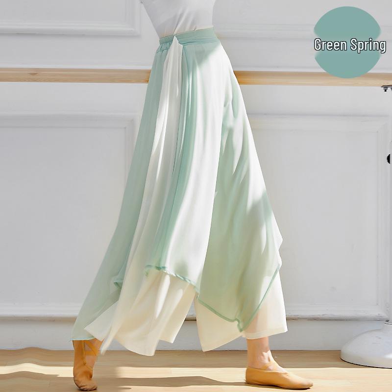 Double Layer Ribbon Chiffon Culottes - Women's Classical Dance Performance Wide-Leg Pants
