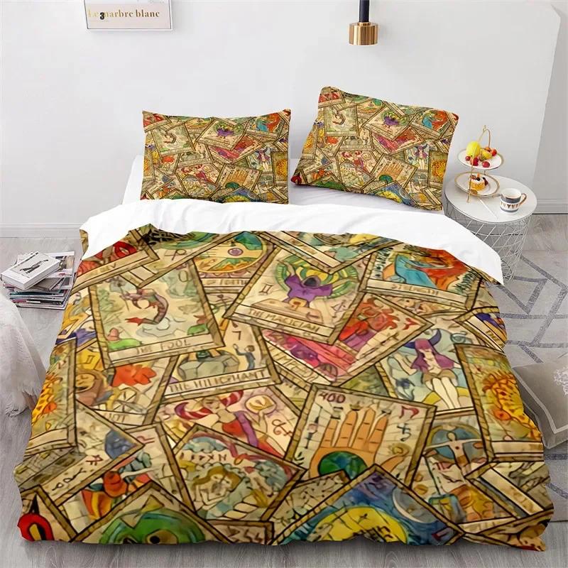 Boho Sun and Moon Duvet Cover Mysterious Astrology Bedding Set Microfiber Witch Wiccan Fortune-Telling Tarot Cards Quilt Cover
