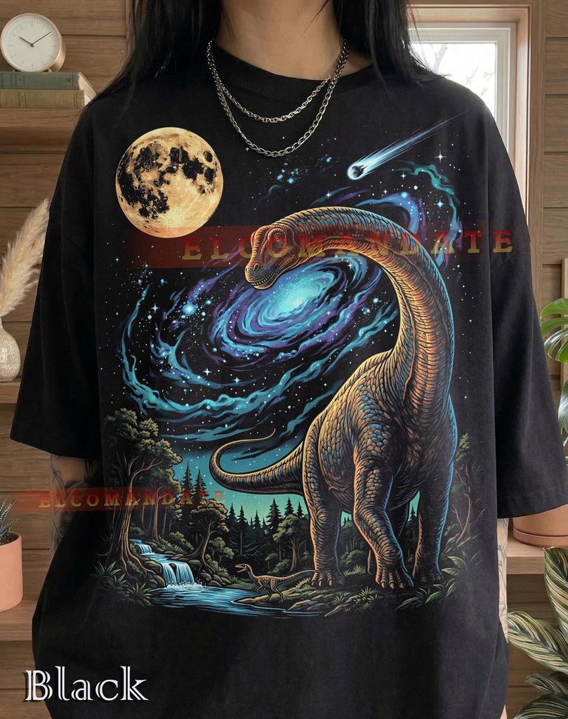 Brachiosaurus Dinosaur Galaxy Prehistoric Nature Comfort Colors® Tshirt, Space Moon Comet Vintage Fantasy Art Wildlife Tee