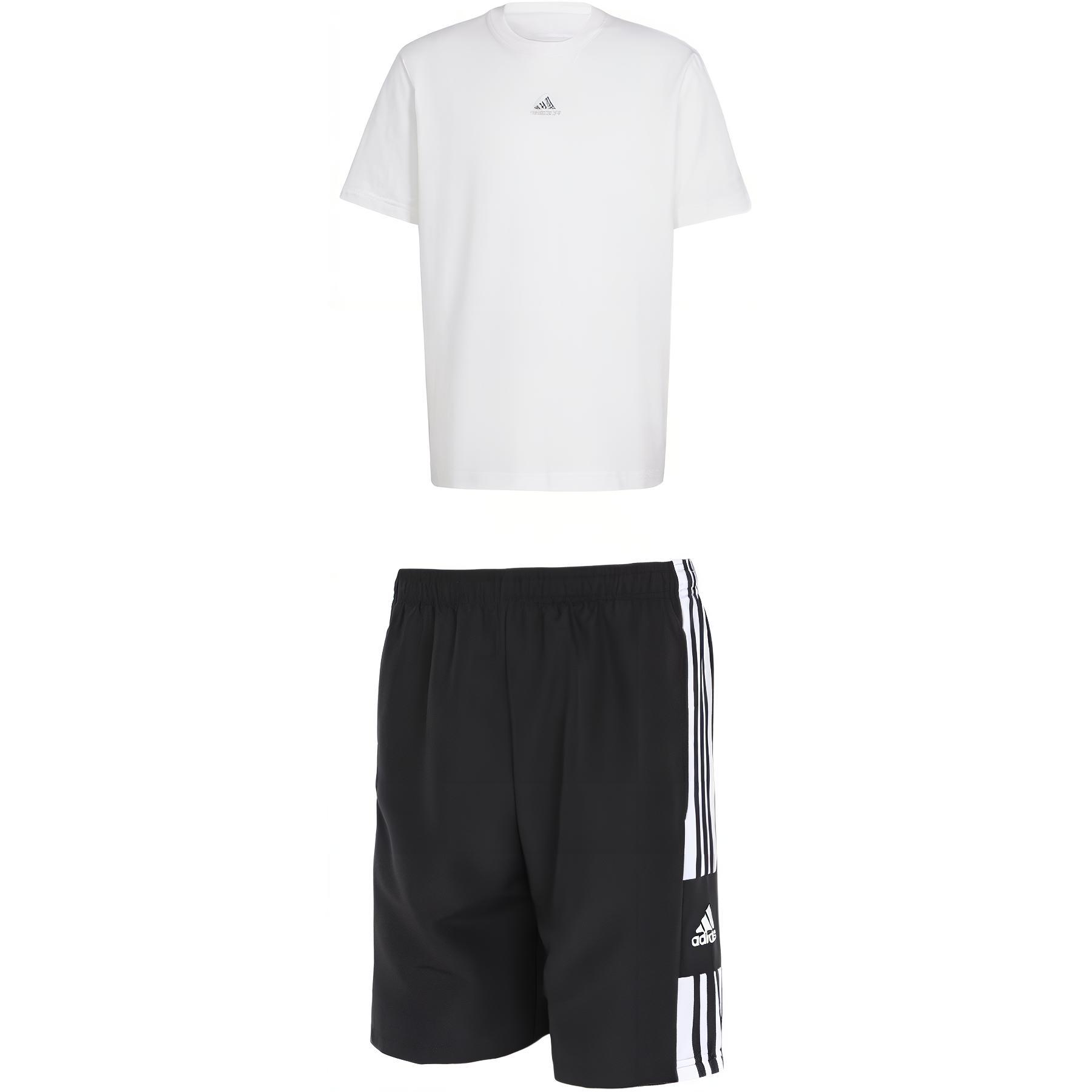 

Adidas дышащая удобная футболка с круглым вырезом и коротким рукавом быстросохнущая тренировочная футболка для бега шорты с пятью точками повседневный спортивный комплект мужской комплект IR8400+GK9557 L