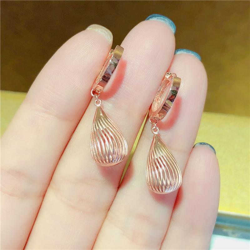 Exquisite 585 Purple Gold Plated Rose Gold Water Drop Hollow Earrings Simple And Exquisite Fashion Ins Cold Wind Ear Buckles