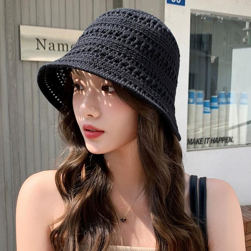 

Summer Fashion Hollow-Out Woven Bucket Hat for Women, Outdoor Face-Slimming Wide-Brim Knitted Hat, Casual Versatile Sun Hat 58 шоколадный
