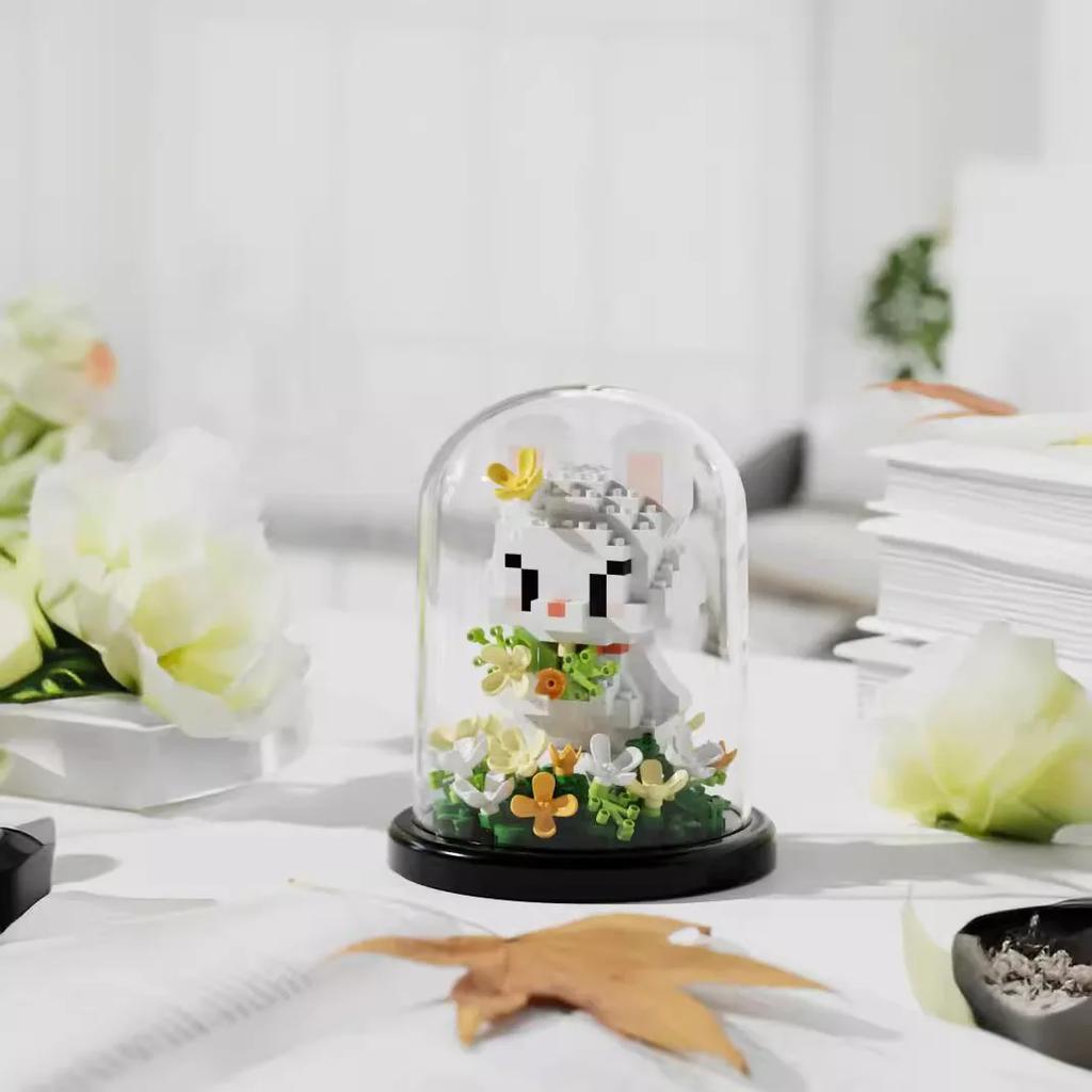 Non-Toxic Mini Building Block Animal Garden Cartoon Rabbit Rose Bricks Diy Assemable Eternal Flower Creative Educational Toys For Children