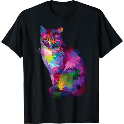 Rainbow Tabby Cat Vibrant Feline Spectrum Kitty Portrait T-Shirt for Men Women Kids