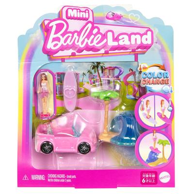 Barbie Mini Barbie Land Puppenhaus zum Spielen Enthält eine Mikro-Miniatur Alter 6 und JCR35 Cabrio/Surfen Spiel, Puppe, Auto, Hoch, Rosa,