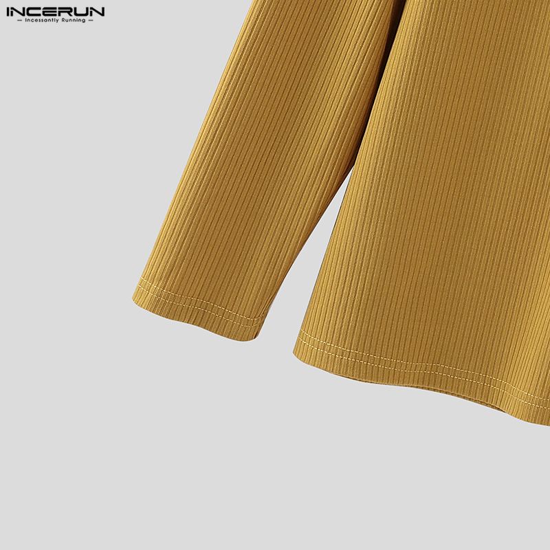 INCERUN Autumn Men Stand Collar Long Sleeve Zip-up Rib Knitted Pullovers Tops