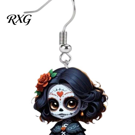 Gothic Witch Drop Earrings Halloween Earrings, Lightweight Acrylic Pendant Retro Rose for Women Girls Day of The Dead Accessories Eye-catching
