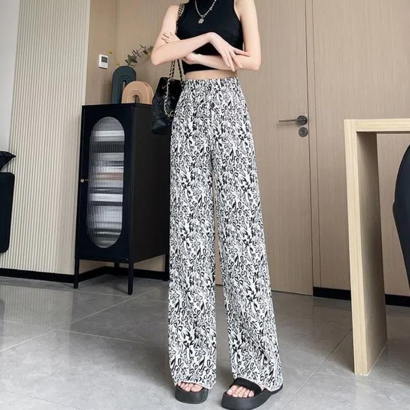 Korean Fashion Summer New Women's Elastic Waist Tie Dye Simplicity Casual Breathable Loose High Waist Straight Wide Leg Pants