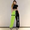 Plus size cores contrastantes hip hop solto sweatpants feminino cintura alta solta casual harem calças