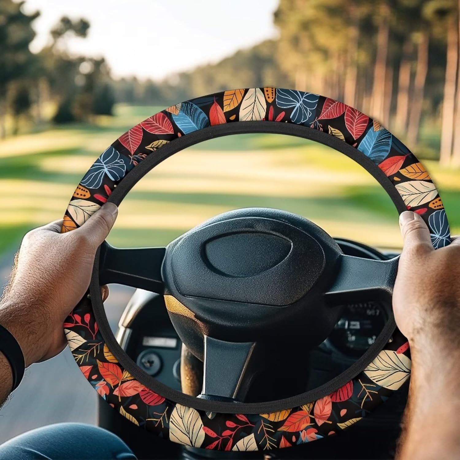 

Camouflage Oak Steering Wheel Protector Cover - Golf Cart Accessories - Anti-Slip - Club Car Compatible - Precedent Steering Wheel Cover - Winter Print Black