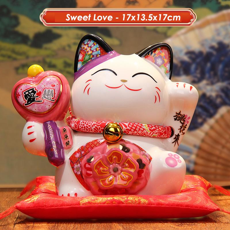 

7-дюймовая керамическая фигурка удачи, кота, влюбленной пары, подарок, сувениры, фигурка, персиковые цветы, монетница, копилка, украшение