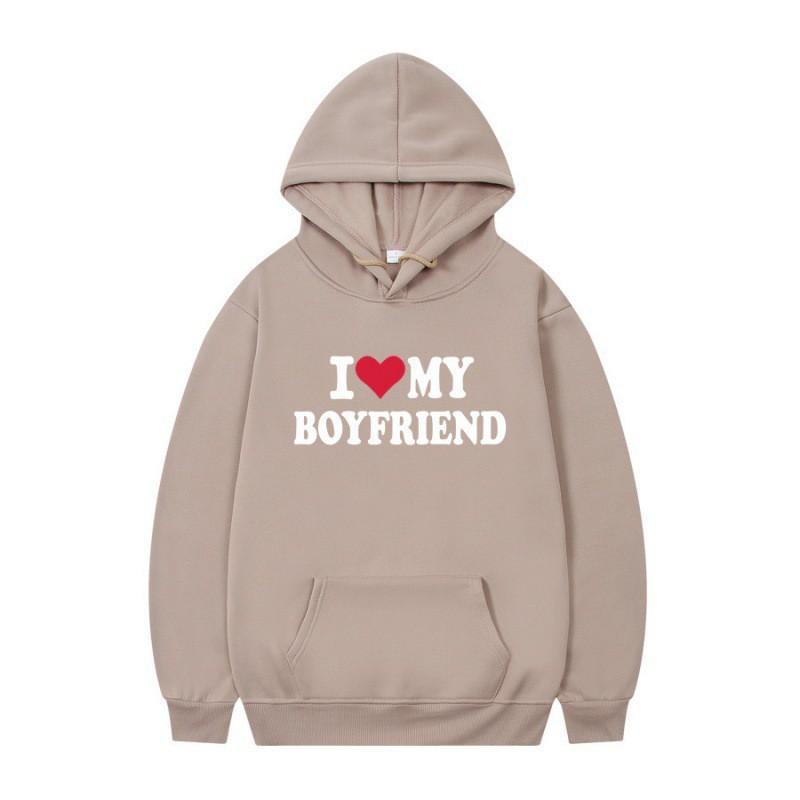 Herren Gothic Streetwear Kapuzenpullover Mit I LOVE MY BOYFRIEND Aufdruck Langarm Lockerer Schnitt