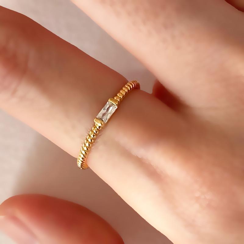 Twisted Zircon Braid Open Square Finger Ring - Blogger Style High-End Niche Design