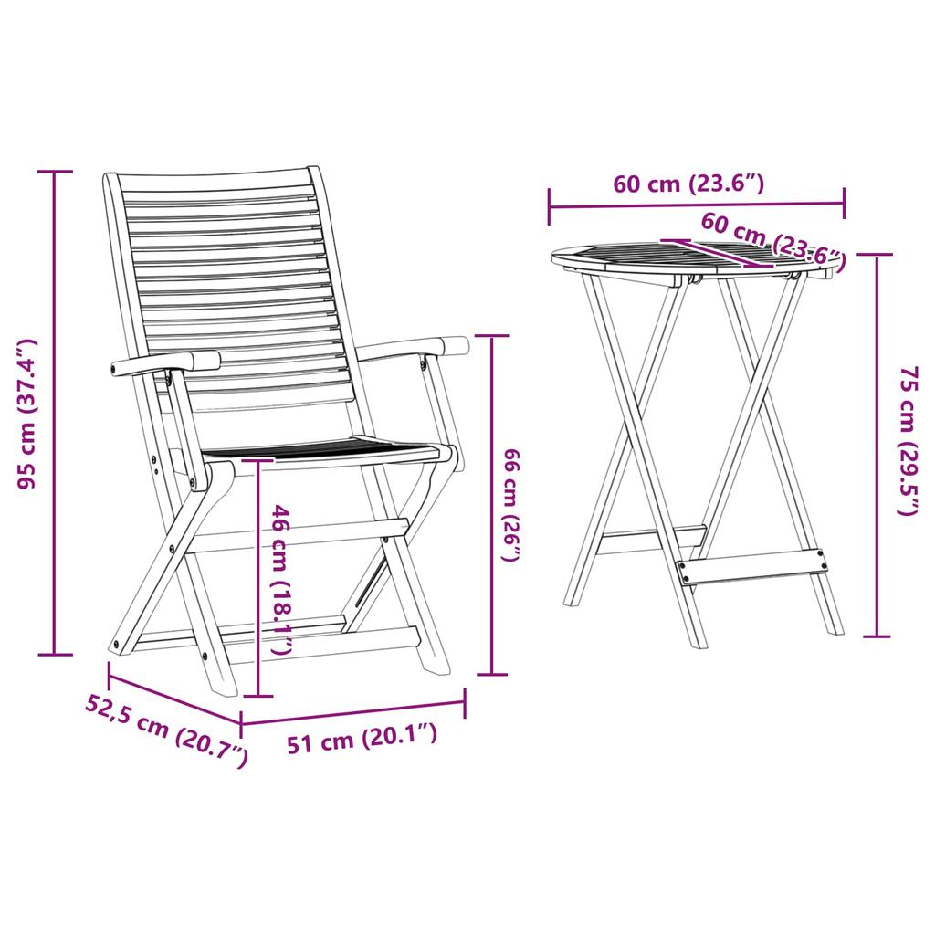 Folding Bistro Set 3 pcs Brown Solid Acacia Wood