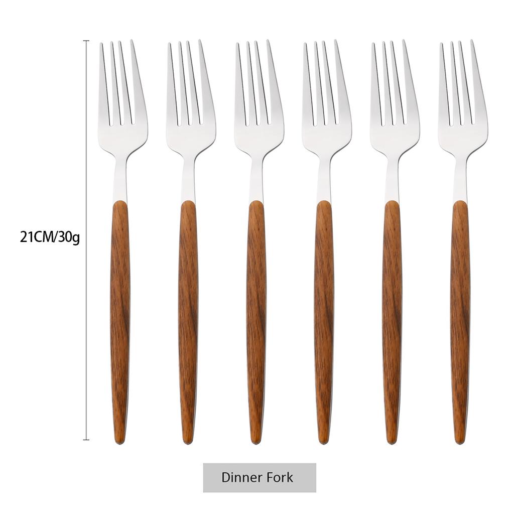 6/30Pcs Imitation Wooden Handle Cutlery Set Knife Cake Fork Coffee Spoons Tableware Stainless Steel Dinnerware Western Flatware