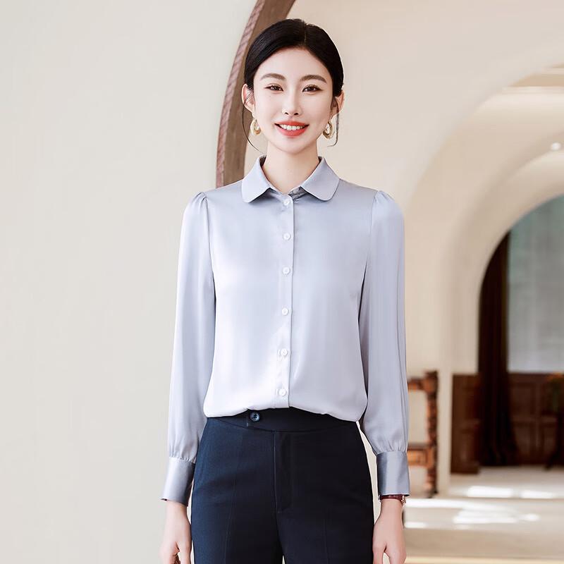 Tlloman Women s Sky Blue Commuter Long Sleeve Blouse XL