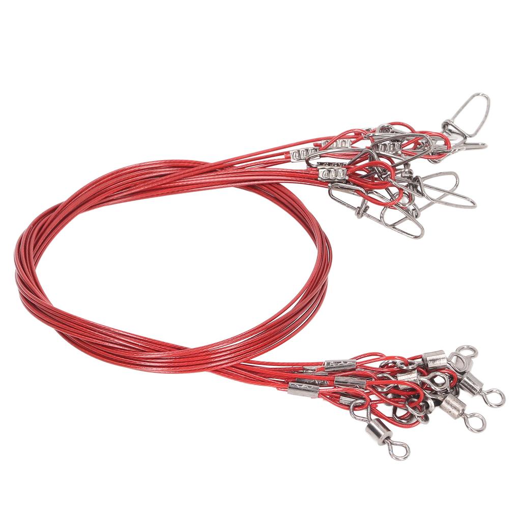10Pcs 50cm Fishing Wire Rigs Leaders Anti Bite Fishing Line Leaders with Swivels Ine Leaders Red