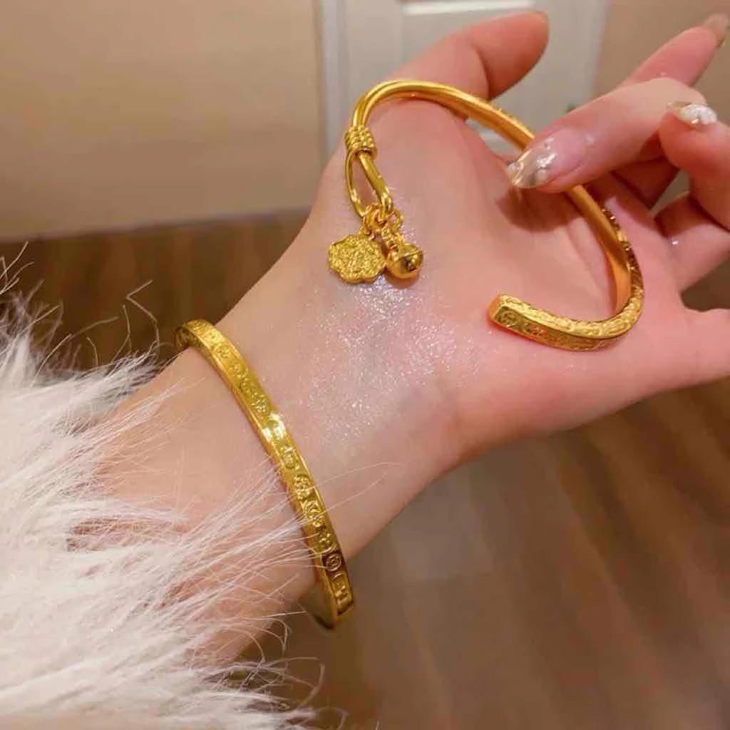 2025 Chinese Style Golden Auspicious Open Cuff Bangle for Women - Ancient Sand Gold Stackable Half-Bangle Bracelet
