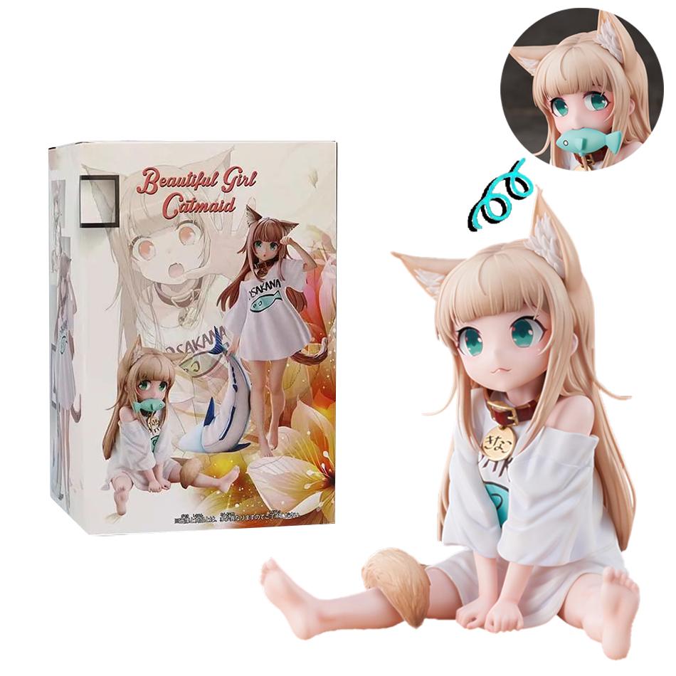 Anime Figure My Cat Is A Cute Girl Soy Flour Standing White Shirt Facial Replaceable Sitting Figure Anime Girl Cute Model Toys