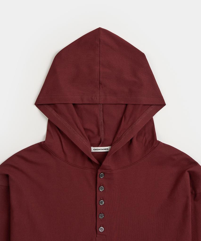 EXCONTAINER Henley Neck Hooded Long Sleeve (Burgundy)