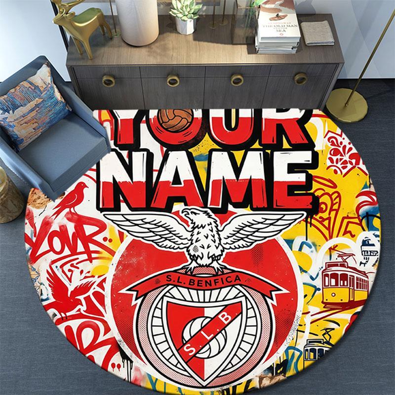 Custom Name,S.L. Benfica Pattern Round rug,Carpet Rug for Living Room Bedroom Playroom ,Non-slip Floor Mat,Holiday Gifts and Birthday Gifts.