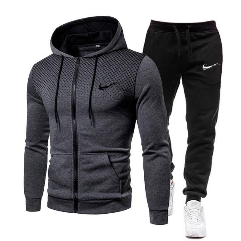 Men's Suit Sportswear Casual Zipper Hooded Sweater + Sweatpants Autumn and Winter Men's Casual Sports Suit
