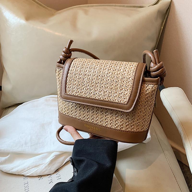 Fashionable Personalized Straw Tote Bag For Women Stylish Casual Mini Square Purse In Khaki Beige Pink Blue Colors