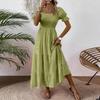 Women S Square Neck Puff Sleeve Maxi Dress Smocked Bodice Tiered Skirt with Pockets for Casual Wear