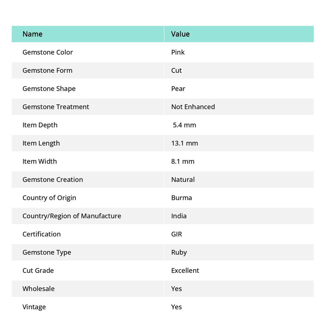 Natural Pink Ruby Ring Size Pear 5 Ct Certified Loose Gemstone Free Delivery A-1255