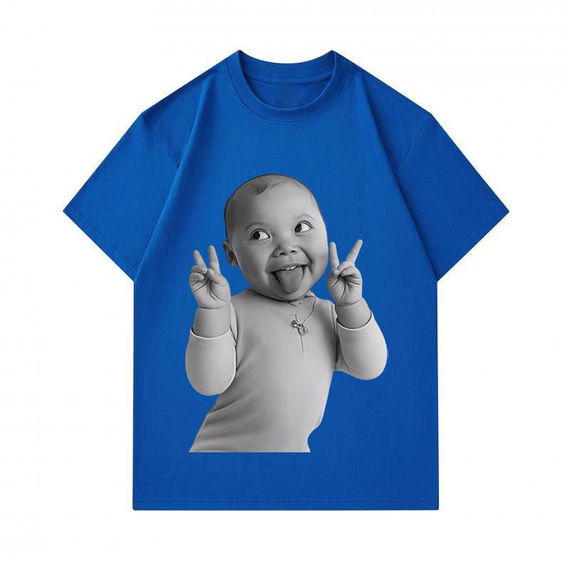 Herren 100% Baumwolle Kurzarm O-Ausschnitt T-Shirt, Lustiges lächelndes Baby Zunge rausstreckende Geste Aufdruck Lässig Weich Atmungsaktiv Sommer Streetwear Grafik T-Shirt f