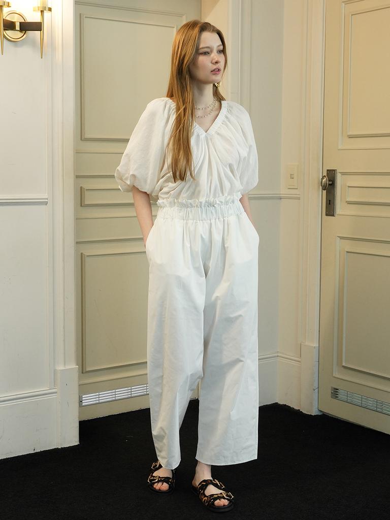 MUSE BY ROSE Vanessa Ruffle Wide Pants (White)