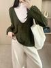 Women's Retro Style Cashmere V-Neck Wool Sweater: Loose Fit, Soft Texture, Elegant Knit Top