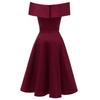 Vintage Off Shoulder Bardot Little Black Dress Women Sateen Skater Midi Prom Evening Party Cocktail Wedding Guest Classic Occasion Outfit
