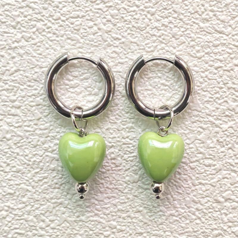 Stylish Elegant Colorful Geometric Heart Circle Pendant Earrings  Minimalist Earring Hoop Women Jewelry Accessory