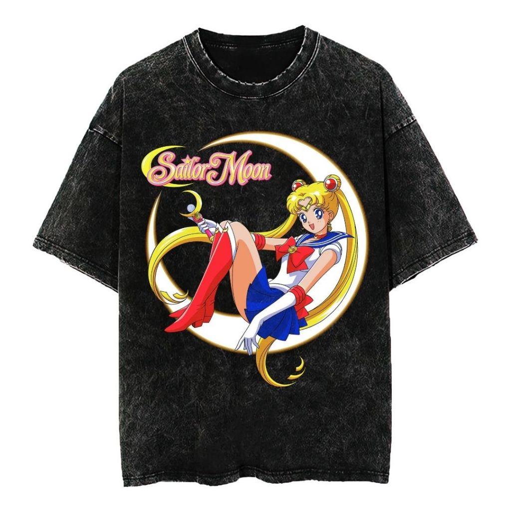 Anime Sailor Moon Printed Tshirt Mens and Womens Washed Tshirt High Quality Vintage Cotton Tshirt Harajuku YK Tops