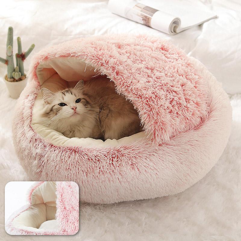 Winter Pet Cat Bed Round Long Plush Cat Warm Bed House Soft Pet Basket Sleep Bag For Small Dogs Cats Washable Kennel Sofa
