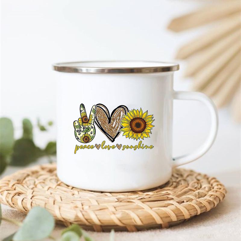 Peace Love Sunflower Elephant Print Mugs Stainless Cup of Coffee Original Breakfast Cups to Sublimate Cupshe Mug Drinkware Beer