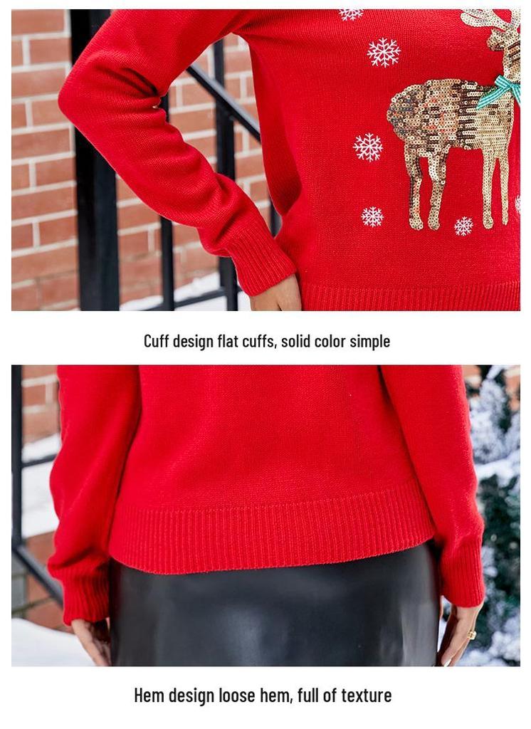 2023 Autumn/Winter Women's Cute Deer Embroidered Christmas Knit Sweater