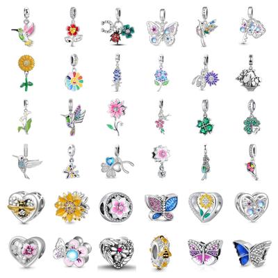 New Copper Flower Spring Birds Charm Diy Dangle Beads Fit Original Pendant Bracelet Fashion Woman Jewelry Gift