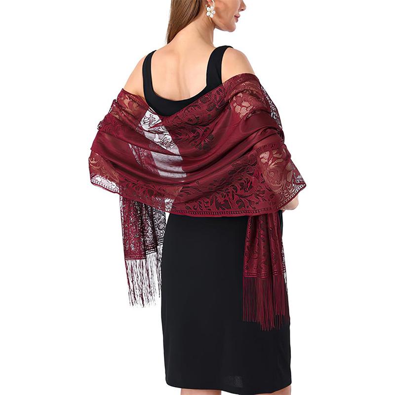 Șal din Dantelă Golită cu Franjuri pentru Rochii de Seară de Mireasă & Domnișoare de Onoare