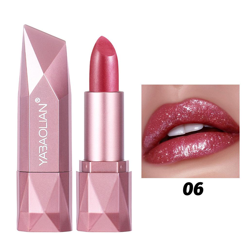 Pearlescent Rose Glitter Velvet Lipstick Waterproof Pearly Shine Matte Shimmer Diamond Lipstick Women Sexy Lips Makeup Cosmetic