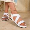 Women’s Plus Size Cross Strap Round Toe Casual Sandals with Elastic Upper and Flat Sole for Comfortable Wear