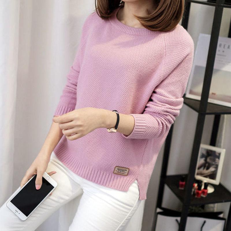 Loose Sweater Knit Ladies Split Winter Round Neck Pullover Sweater Women Korean Knitwear Jumper Tops