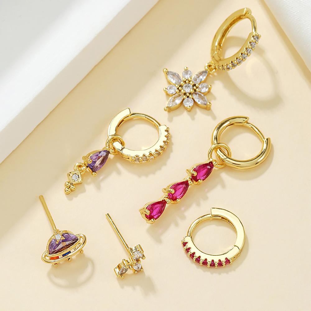 Luxury Geometric Multicolor Zircon Crystal Water Drop Earring Stainless Steel Flowers Pendant Earrings Fashion Wedding Jewelry