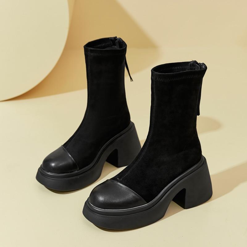 

thick-soled Martin boots women s new small thick-heeled women s shoes heightening elastic boots socks boots short boots medium boots tide 35 чорний