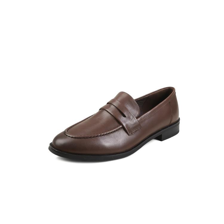 

Британские ретро лоферы из натуральной кожи на толстом каблуке и мягкой подошве женские 2025 весна и осень новые повседневные туфли из коровьей кожи на низком каблуке для работы 40 коричневый