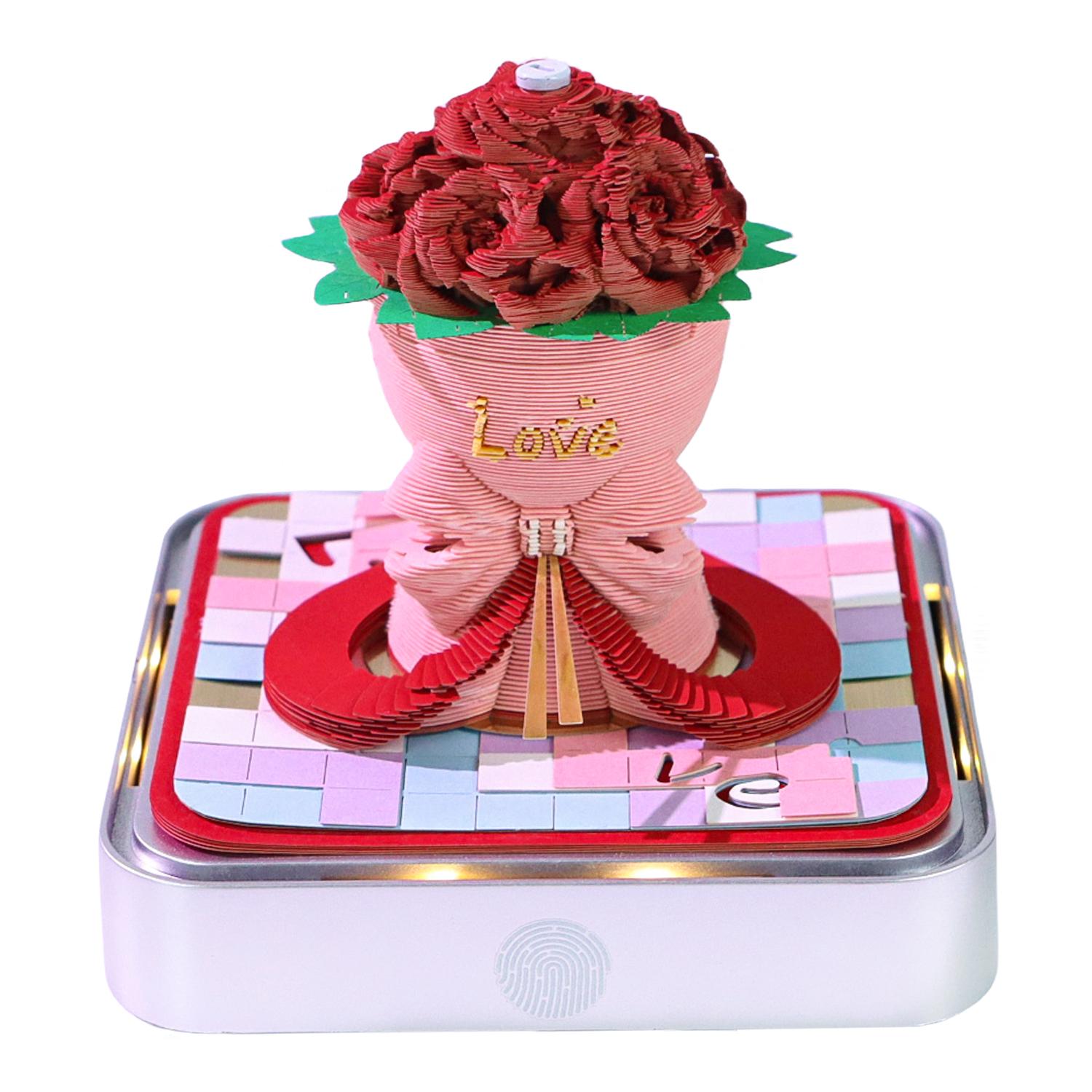 3D Rose Flower Bouquet Calendar Memo Pad Present Paper Carving Calendar Tabletop Sculpture Daily Tear Off Magical Calendar красный