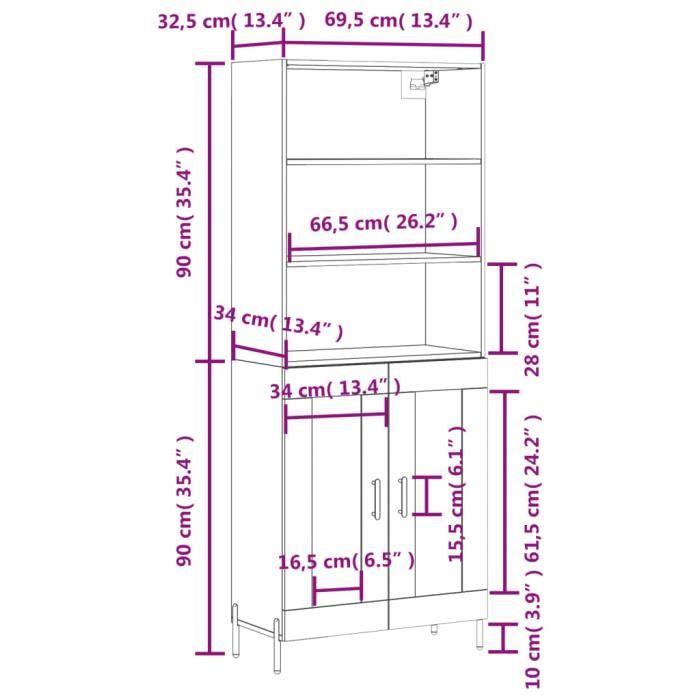 VidaXL Buffet haut Gris béton 69,5x34x180 cm Bois d'ingénierie 3189329