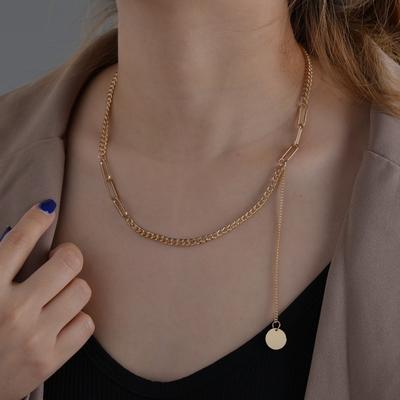 Vintage Commuter Long Women's Necklace Geometric Disc Metal Pendant Temperament Necklace
